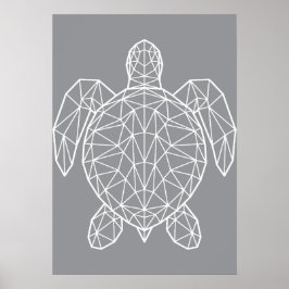 Poster White Geometric Wireframe Sea Turtle