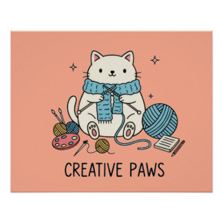 Pôster White Kitten Creative Hobbies Coral Design Accent