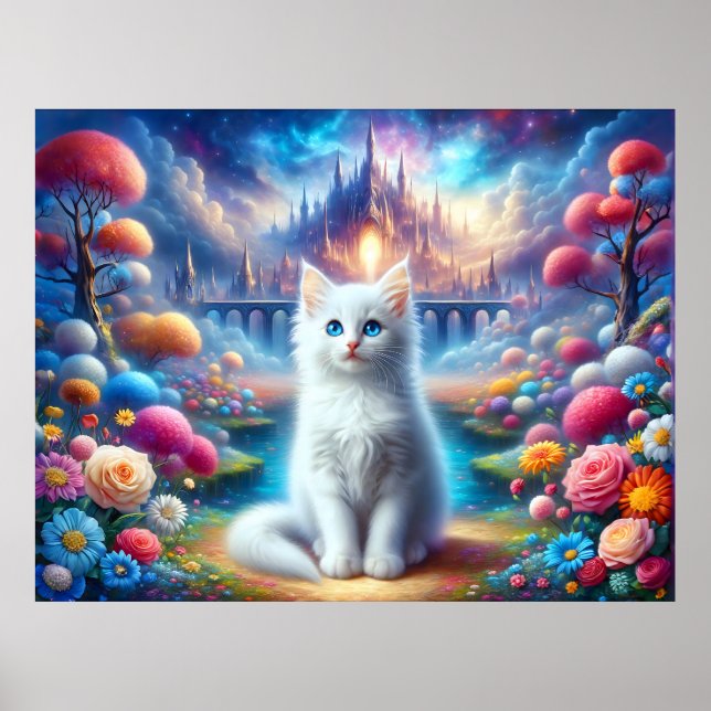 Poster White Kitten em uma fantasia mística (Frente)