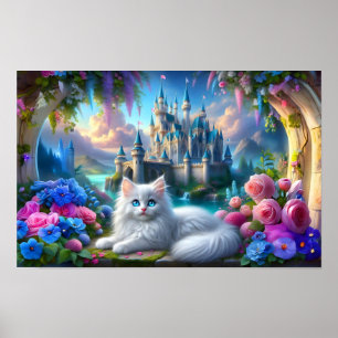 Poster White Kitten no Reino da Fantasia Mágica