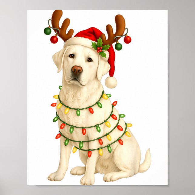 Poster White Lab Christmas Tree Light Pajama Labrador Dog (Frente)