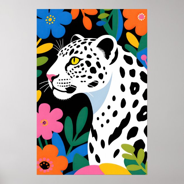 Poster White Leopard Pop Art  (Frente)
