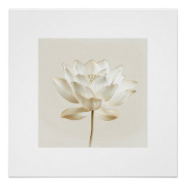 Pôster White Lotus Flower Wall Art – Minimal Zen Beige Bo
