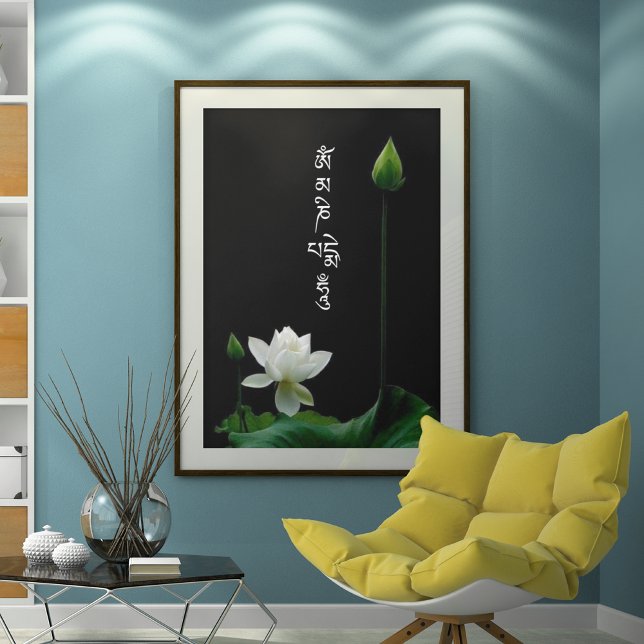 Poster White Lotus Om Mani Padme Hum Budista Mantra (Criador carregado)