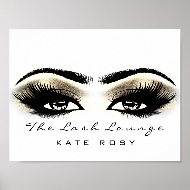 Poster White Makeup Beauty Studio Lashes Salon Dourado (Frente)