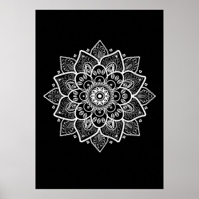 Pôster White Mandala Em Preto (Frente)