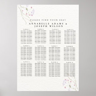 Poster White Minimalist watercolor flowers Seating Charts