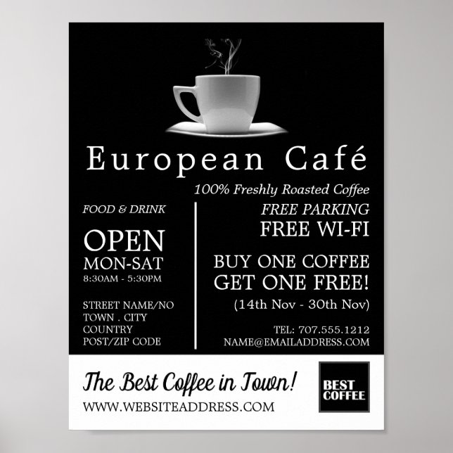 Poster White Mug, Barista, Café, Publicidade Do Coffeehou (Frente)