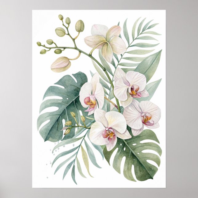 Poster White Orchid Tropical Bouquet Print. (Frente)