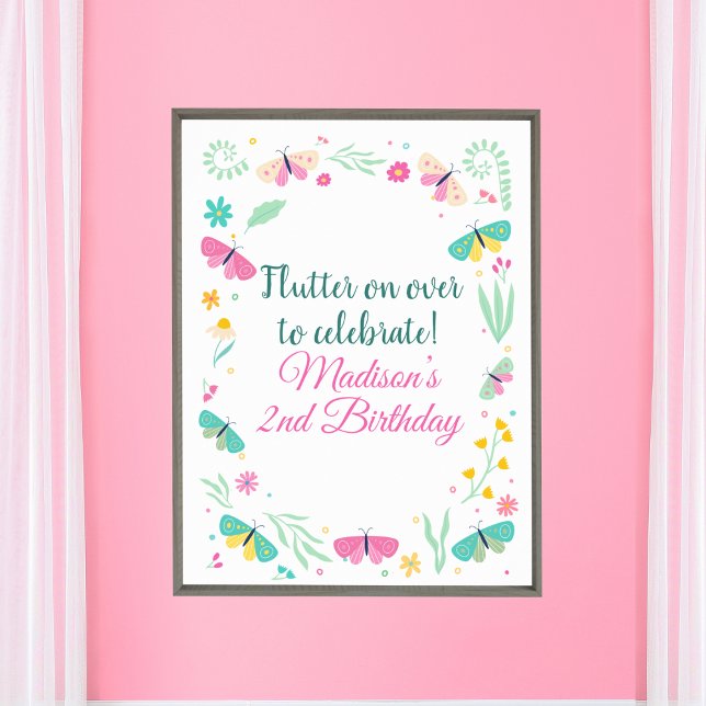 Poster White Pastel Butterfly Girl’s Garden Welcome (Criador carregado)