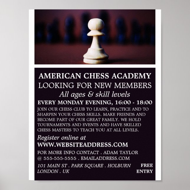 Poster White Pawn, publicidade ao Chess Club (Frente)