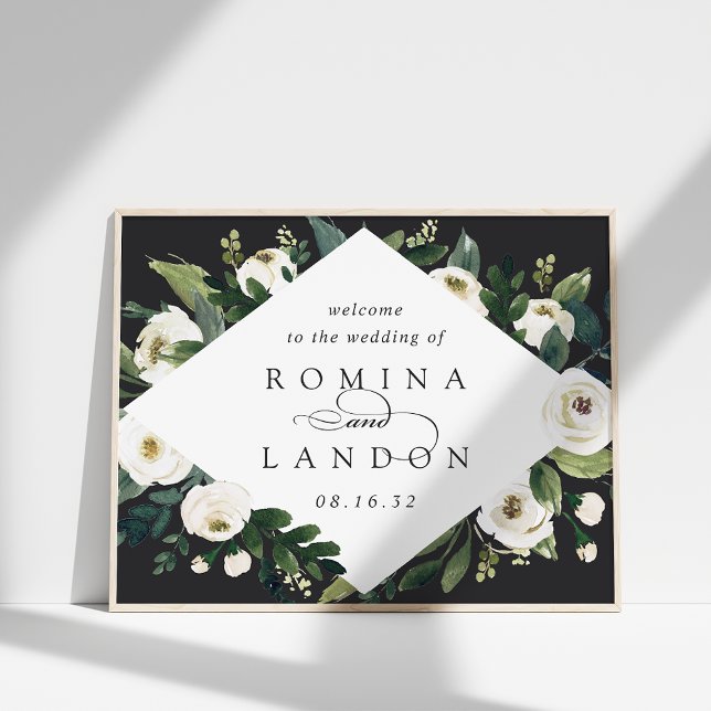 Poster White Peony | Watercolor Floral Wedding Bem-vindo (Criador carregado)