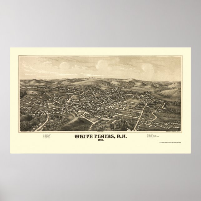 Pôster White Plains, NY Panorâmica Map - 1887 (Frente)