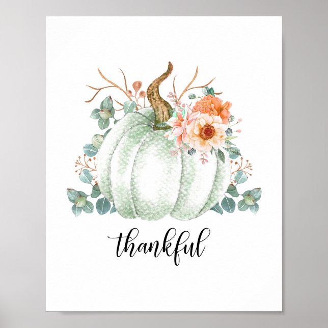 Poster white pumpkin Thankful (Frente)