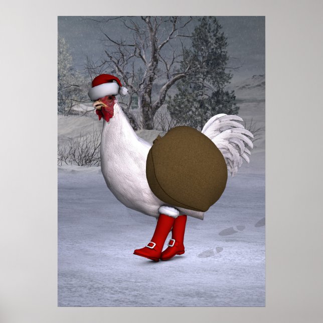 Poster White Rooster Santa Claus (Frente)