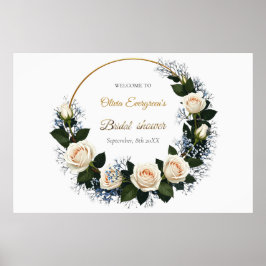 Poster White Roses & Baby's Breath Welcome