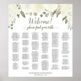 Poster White Roses - Gráfico de boas-vindas alfabético