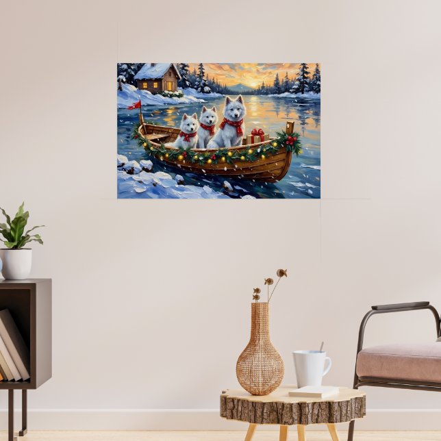 Poster White Samoyed Christmas Boat Holiday (Sala de Estar 3)