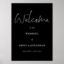 Poster White Script Modern Black Welcome to Wedding Poste
