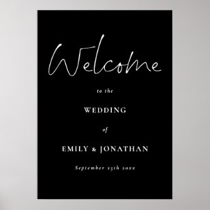 Poster White Script Modern Black Welcome to Wedding Poste