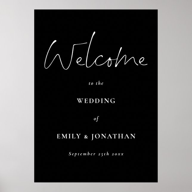 Poster White Script Modern Black Welcome to Wedding Poste (Frente)