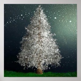 Poster White Silver Christmas Tree, Bright Stars