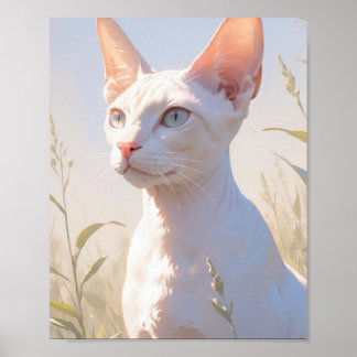 Poster White Sphinx Cat and Flowers
