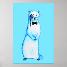 Poster White Stoat Ermine Cute Ferret Arte