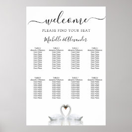 Poster White swans love birds weddings seating chart