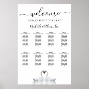 Poster White swans love birds weddings seating chart