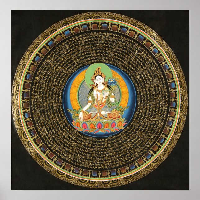 Poster White Tara Mantra Mandala Thangka (Frente)