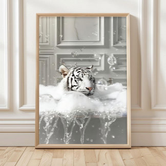 Poster White Tiger in Bathtub Art Print Maximalist Decor 