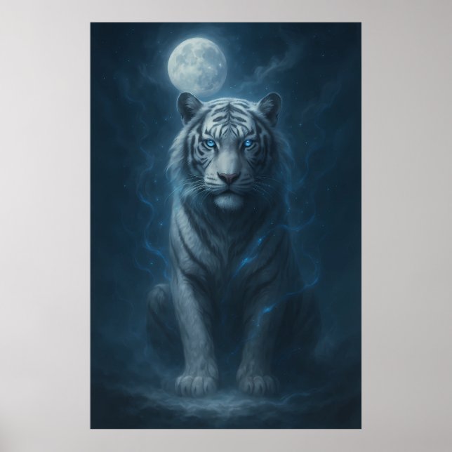 Poster White Tiger – Moonlit Mystical Scene | ManJiangHon (Frente)