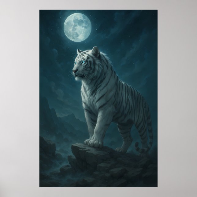 Poster White Tiger – Moonlit Mystical Scene | ManJiangHon (Frente)