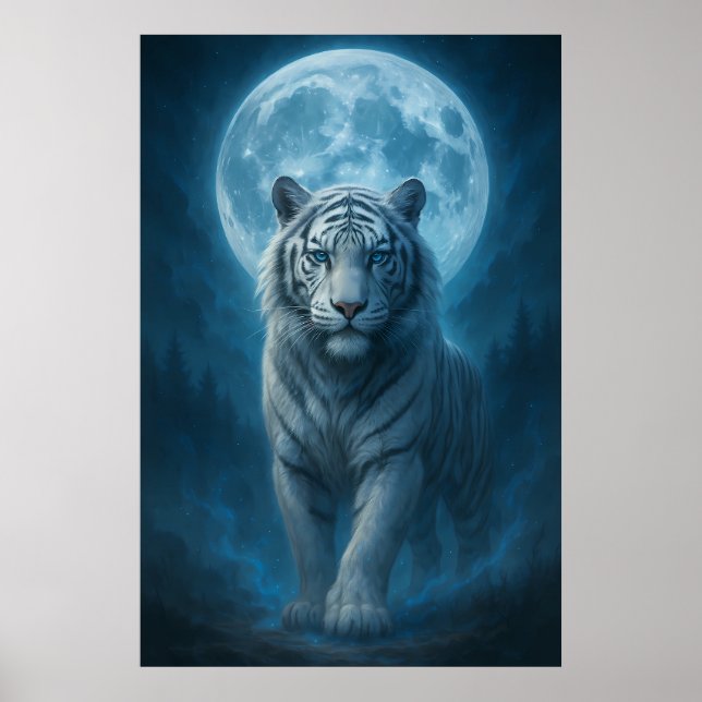 Poster White Tiger – Moonlit Mystical Scene | ManJiangHon (Frente)
