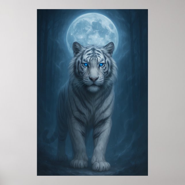 Poster White Tiger – Moonlit Mystical Scene | ManJiangHon (Frente)