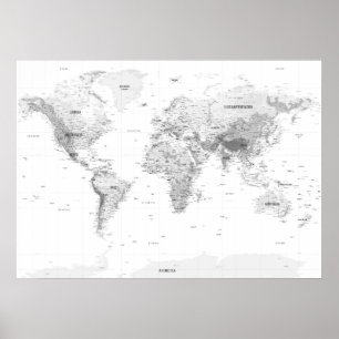 Poster White Topographic World Map