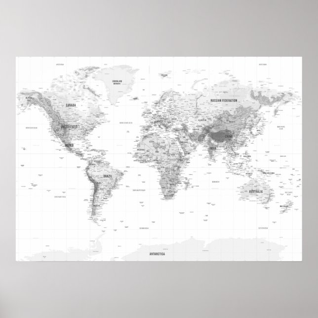 Poster White Topographic World Map (Frente)