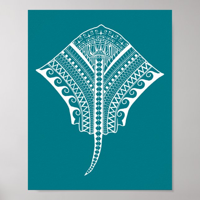 Poster White Tribal Stingray (Frente)