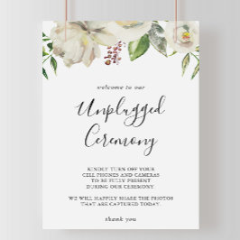 Poster White Winter Peony Floral Unplugged Ceremony Sinal