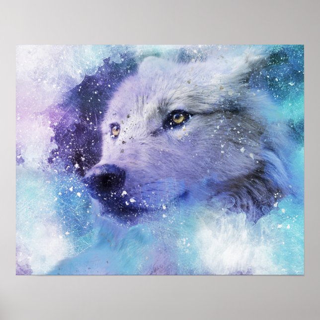 Poster White Wolf Spirit Animal Ártico Blizzard Art Impre (Frente)