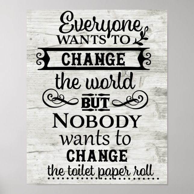 Poster White Wood Look Change the Toilet Paper Bathroom (Frente)
