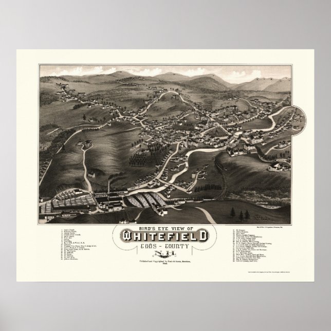Poster Whitefield, Mapa Panorâmico NH - 1883 (Frente)