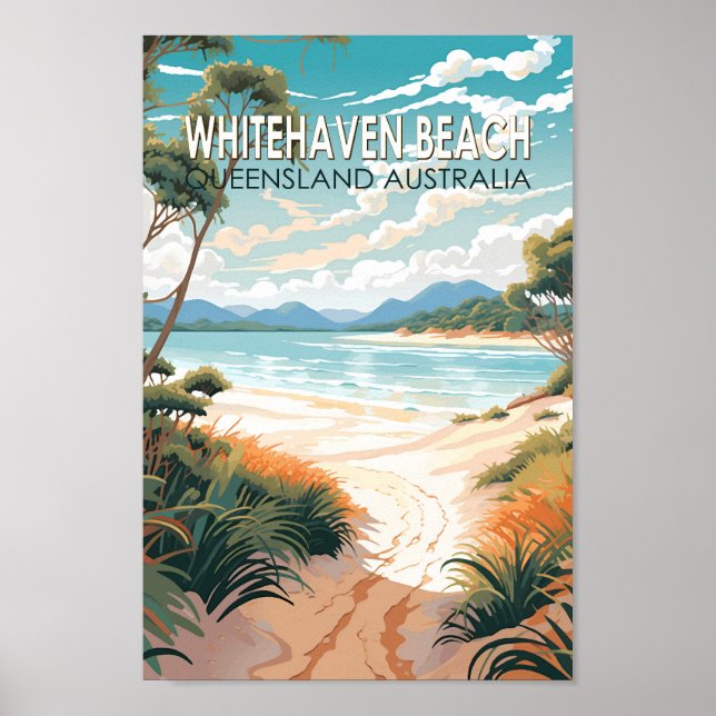 Poster Whitehaven Beach Queensland Austrália Viagem Art (Frente)