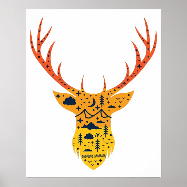 Poster Whitetail Buck Deer Antler Head Hunter Hunter (Frente)
