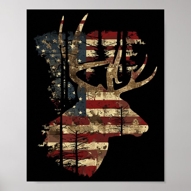 Poster Whitetail Buck Deer Hunting 4 De Julho Americano (Frente)