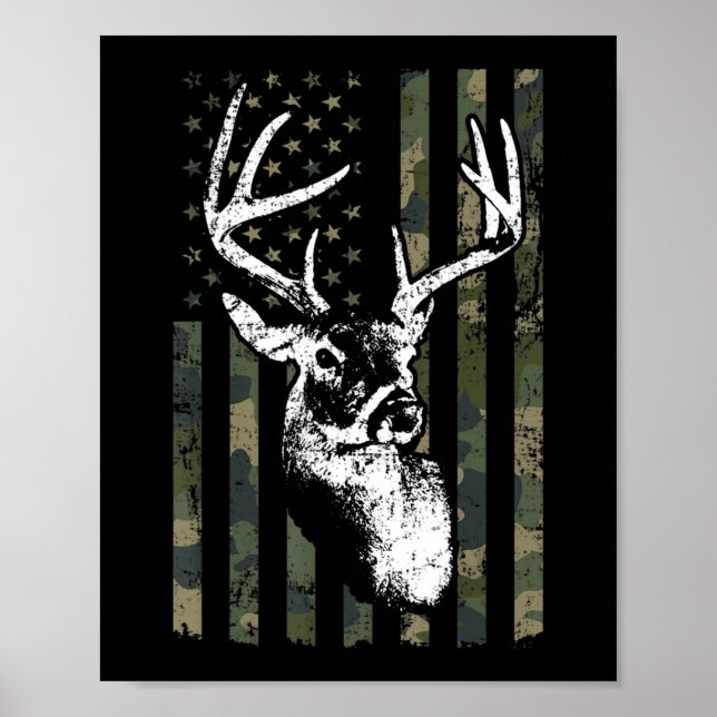 Poster Whitetail Buck Deer Hunting EUA Camouflage América (Frente)