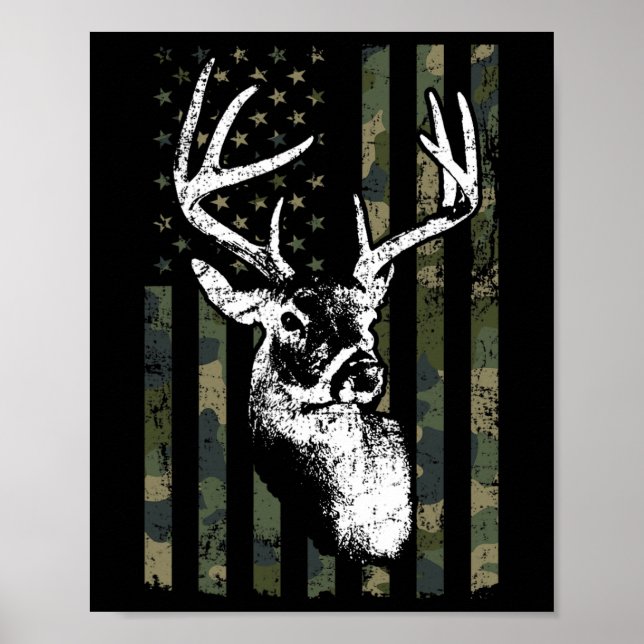 Poster Whitetail Buck Deer Hunting Eua Camouflage América (Frente)