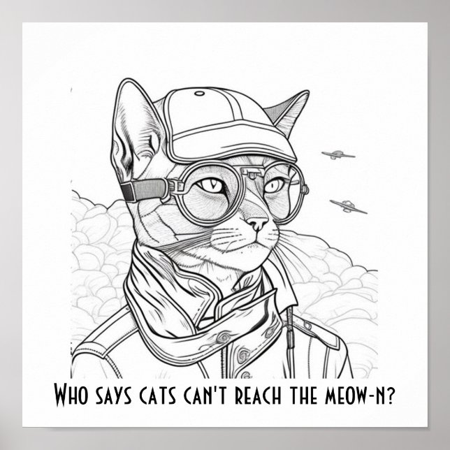 Poster Who says cats can't reach the meow-n? Funny cat (Frente)