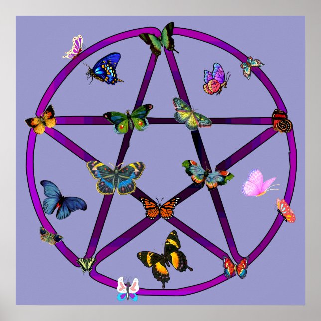 Pôster Wiccan Star e Butterflies (Frente)